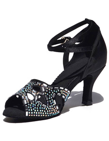 Noir Peep talon haut salles de bal cheville sangle Stiletto talon de danse chaussures