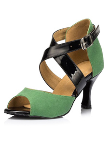 Belles chaussures de danse latine en micro daim vert à talons aigus courroie ajustable peep-toe