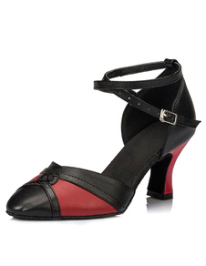 Belles chaussures de danse latine en PU noir à talons aigus courroie ajustable et bout amande