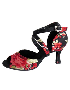 Fleur peep danse chaussures féminines imprimé sillonnent les talons hauts Ballroom Shoes