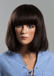 Les droites moyennes perruques perruques cheveux bruns avec frange