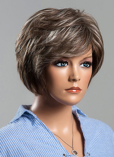 Boy-coupes de cheveux humains perruques courtes féminines met en évidence le côté balayées par vrais