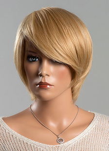 Droites courtes féminines perruques perruques de cheveux humains Blonde