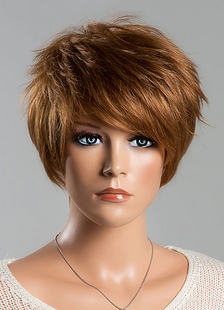 Garçon perruques courtes cheveux humains féminines coupe tout droit vrais cheveux perruques