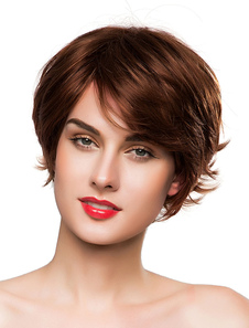 Cheveux perruques perruques courtes de tout droit de ton rouge-brun femmes