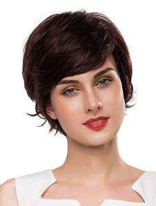 Cheveux humains perruques courtes garçon femmes coupe vrais cheveux perruques avec frange