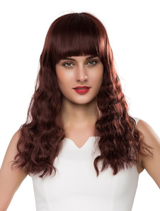 Perruques de vrais cheveux longs cheveux perruques vague féminine avec frange