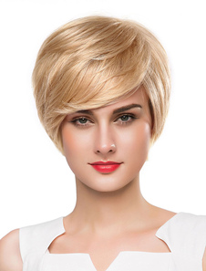 Perruque Blonde cheveux vrais cheveux humains perruques courtes féminines avec frange balayée par le