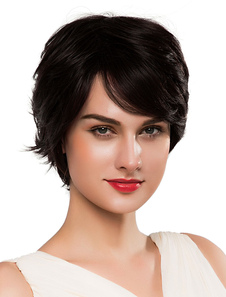 Perruques de cheveux humains noire perruques droites courtes avec frange