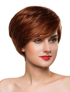 Perruques de cheveux humains de brun de droite perruques féminines à court