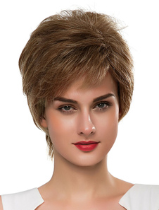 Droites courtes féminines perruques perruques de cheveux humains linier