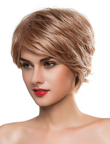 Perruques de cheveux humains de perruques courtes féminine avec frange balayée par le côté