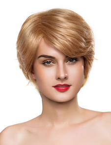 Blonde perruques court vrais cheveux perruques cheveux humain féminin avec frange