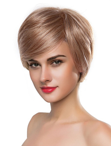 Court perruques cheveux humains garçon féminin lin coupe réels perruques de cheveux humains