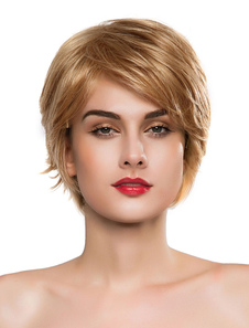 Blonde cheveux perruques perruques cheveu court féminin avec frange balayée par le côté
