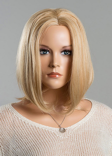 Centre de blonde cheveux humains perruques perruques droites moyennes féminin se séparer des perruqu