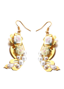 Boucles d'oreilles Cerceau or fausse perle