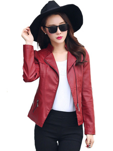 Simili cuir veste manches longues à capuche col Turndown Moto veste femme