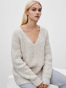 Ivoire col surdimensionné pull décontracté chandails de chandails femmes en tricot