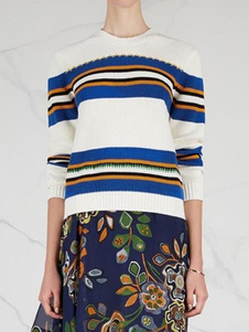 Chandails de tricot blanc rayures couleur bloc coton Pullover chandails pour femmes