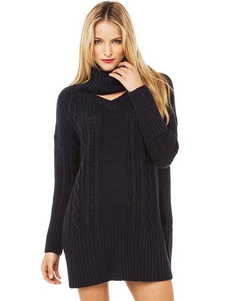Haut col câble noir chandails tricot féminin surdimensionné Pullover chandails