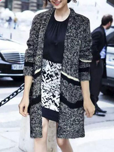 Cardigans Stripes femmes Long manchon ouvert Frontl Winter Coat