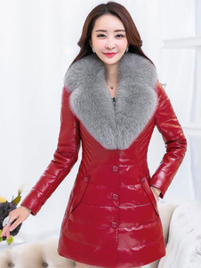 Manteau d’hiver fourrure col manches longues poches des femmes détaillent élégant manteau matelassé