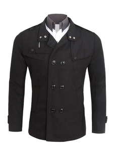 Coton v-Neck Peacoat Casual hommes Fit Coat