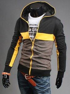 Couleur de chandail à capuchon noir contraste manches longues coton veste