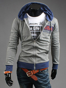 Manches longues contraste couleur coton chandail à capuchon gris hommes capuche veste
