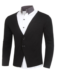 Men's Chic Cardigan Black Cotton Long Sleeve V-neck Button Knitwear