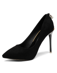 Suede talons hauts noir féminin pointé Jeweled pompes à talons hauts