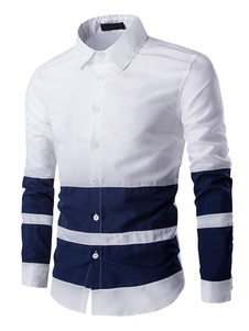Casual chemise blanc/bleu/gris homme couleur bloc manches longues