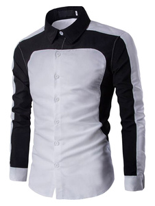Noir/blanc couleur bloc chemises longues manches pour hommes Slim Fit