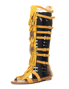 Sandales gladiateur en vogue jaune en tissu de terry Talon plat