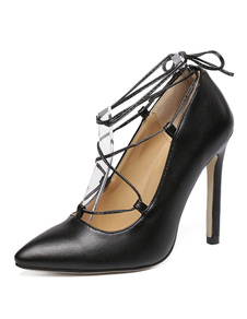 Talons Ballet Lace femmes Up Criss-Cross Pointed Pumps