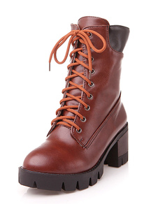 Lacets plateforme bottes courtes femmes Martin chaussons Hiver Chunky