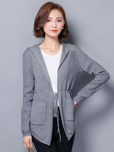 Poches plissées Drawstring Cardigan à capuchon Swewaters féminin Slim Fit tricot vêtements de plein 
