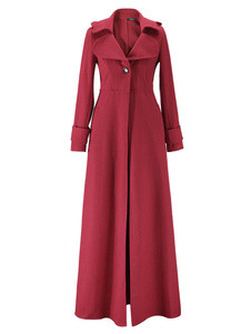 Trench-Coat rouge haute bouton cintrée manches longues Notch col étage longueur pardessus pour femme
