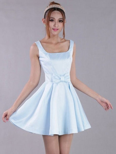 Patineuse plissée robes de couleur unie col U arcs Flare robes pour femmes