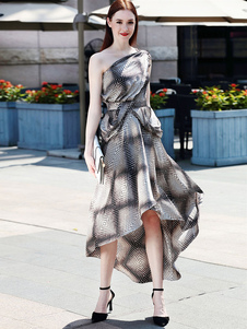 Robes sans manches Boho mousseline de soie robe ceinture une épaule Backless haute basse femmes