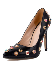 Talons hauts noir féminin Jeweled pointus pompes