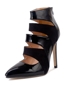 Chaussures à talons hauts noir gladiateur pointu découpe Zipper pompes pour les femmes