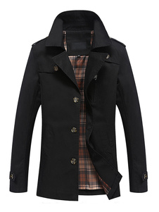 Trench Coat pour hommes Slim Fit longue veste vert kaki noir