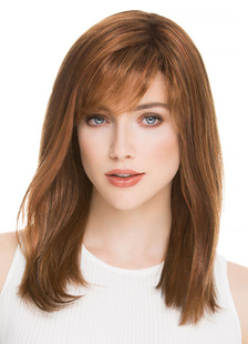 Perruques de cheveux féminines perruques droite brun épaule longueur moyenne côté synthétique adieu