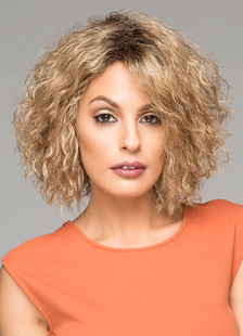 Cheveux courts perruques bouclés ébouriffés Blonde les perruques synthétiques féminines