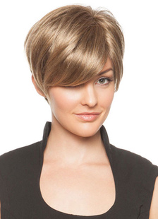 Délicate perruque 12 inches doré claire dégradé en faux cheveux droite