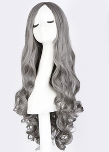 Perruques longues bouclés léger gris Centre féminin se séparer des perruques de cheveux synthétiques