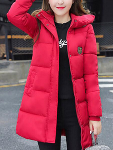 Manteau matelassé rouge capuche coton manches longues à capuche manteau femme d’hiver avec poches