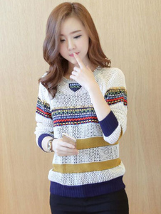Chandails tricot rayures multi-couleur découpes Pullover pure chandails des femmes